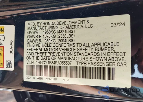 2024 Honda Accord Ex from USA, damaged, VIN 1HGCY1F34RA055587